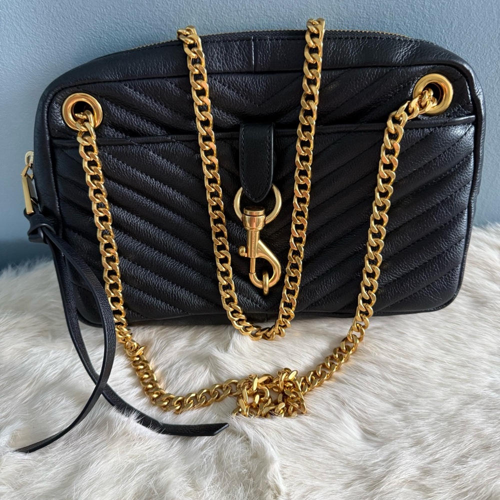 Rebecca Minkoff Edie Antique Brass Zip Leather Shoulder Bag - Picture 3 of 11